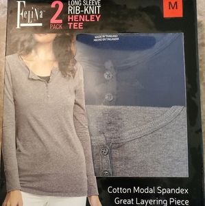 Felina Long Sleeve Rib Knit Henley Tee 2 Pack